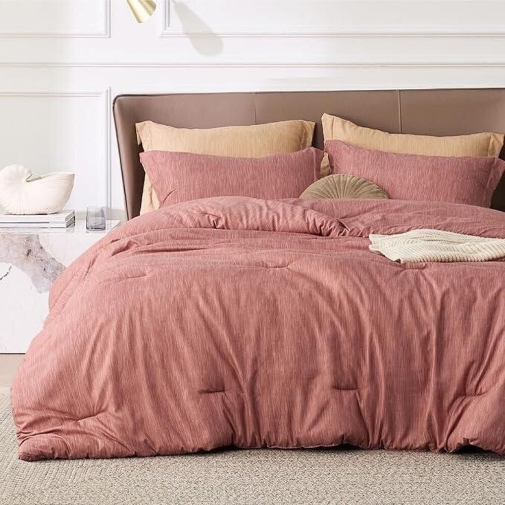 3 Piece King Size Comforter Set - Pink Clay- Soft Bedding for All Seasons, dyed